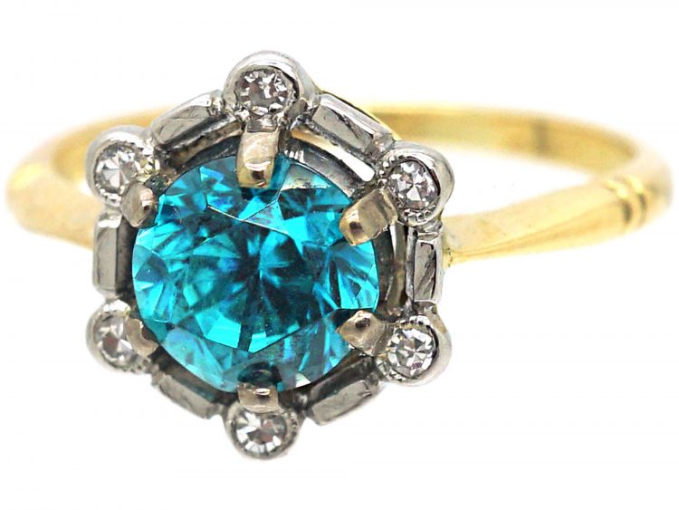 Art Deco 18ct Gold & Platinum, Zircon & Diamond Cluster Ring