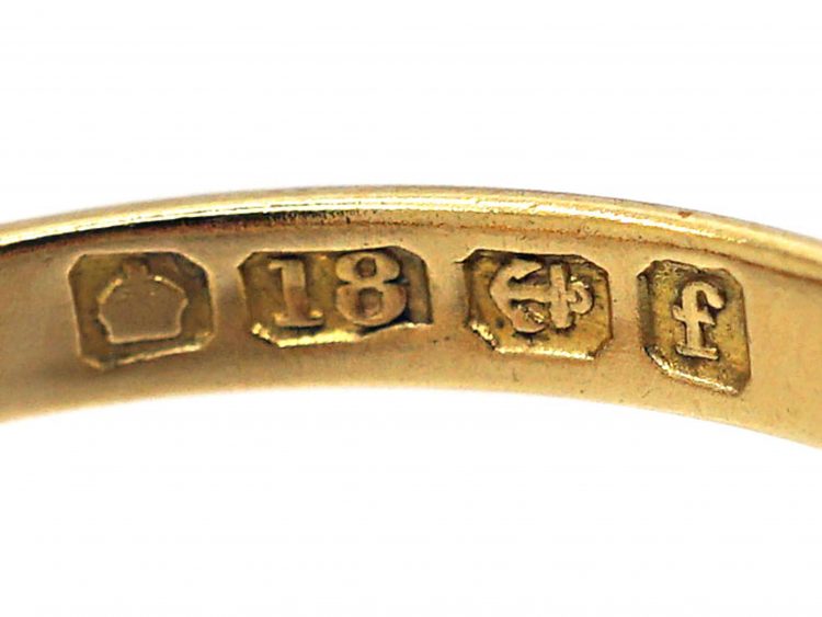 Edwardian 18ct Gold, Ruby & Diamond Narrow Boat Shaped Carved Half Hoop Ring