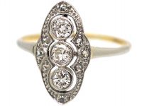 Art Deco 18ct Gold & Platinum, Diamond Navette Shaped Ring