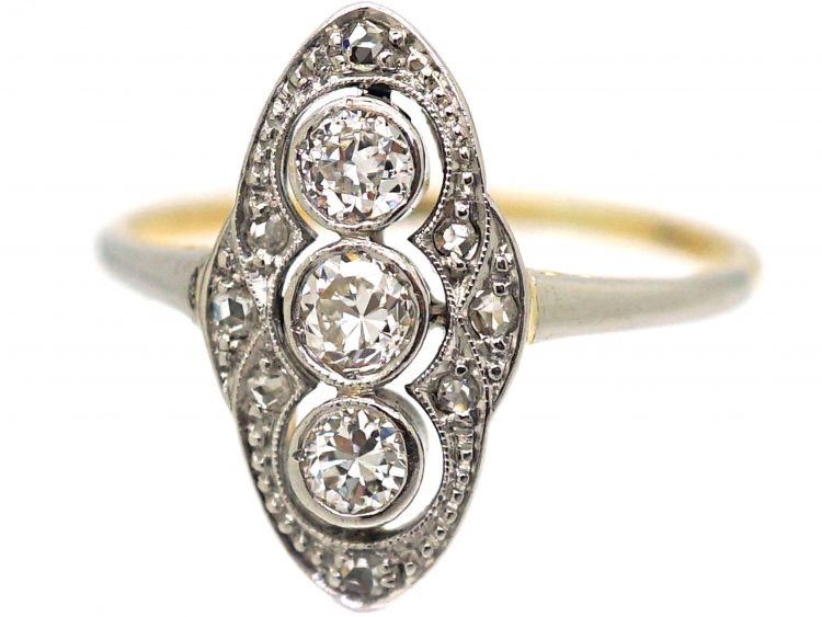Art Deco 18ct Gold & Platinum, Diamond Navette Shaped Ring