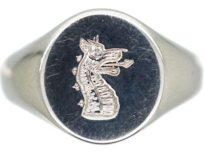 18ct White Gold Signet Ring with Intaglio of a Griffin