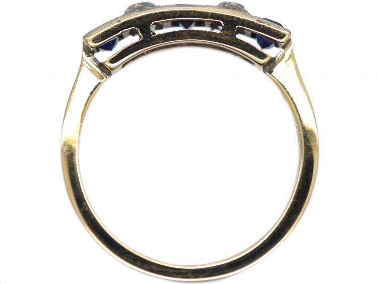 Art Deco 18ct Gold & Platinum, Square Cut Sapphire & Diamond Ring