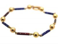 Victorian 15ct Gold, Blue, White & Red Jubilee Enamel Baton Bracelet