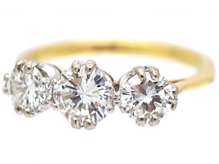 Art Deco 18ct Gold & Platinum, Three Stone Diamond Ring