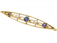 Edwardian 15ct Gold Brooch set with Sapphires & Natural Pearls
