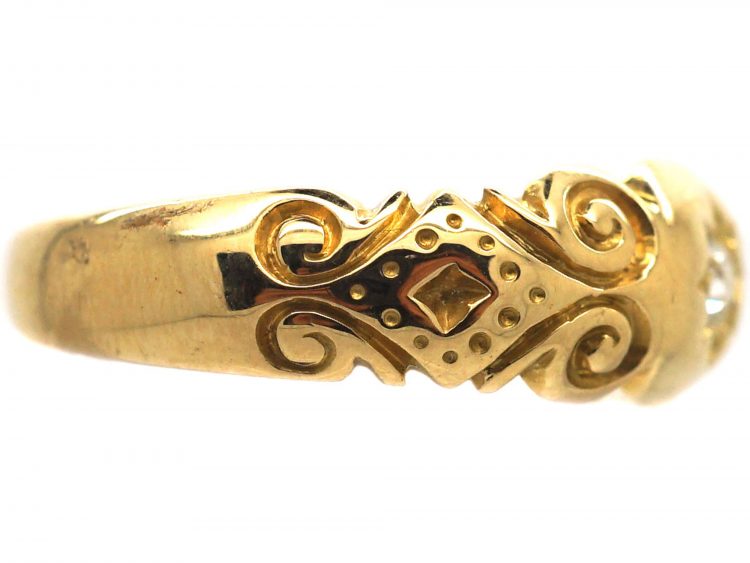 Edwardian 18ct Gold & Diamond Gypsy Scroll Design Ring