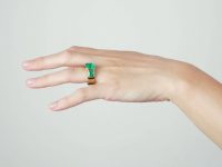 French 18ct Gold Large Three Stone Colombian Emerald Ring