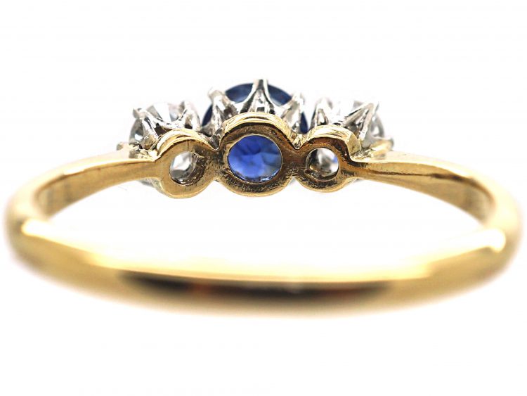 Art Deco 18ct Gold & Platinum, Sapphire & Diamond Three Stone Ring