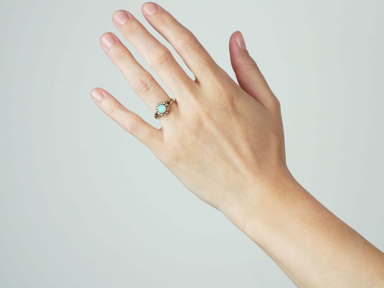Edwardian 18ct Gold, Opal & Rose Diamond Cluster Ring