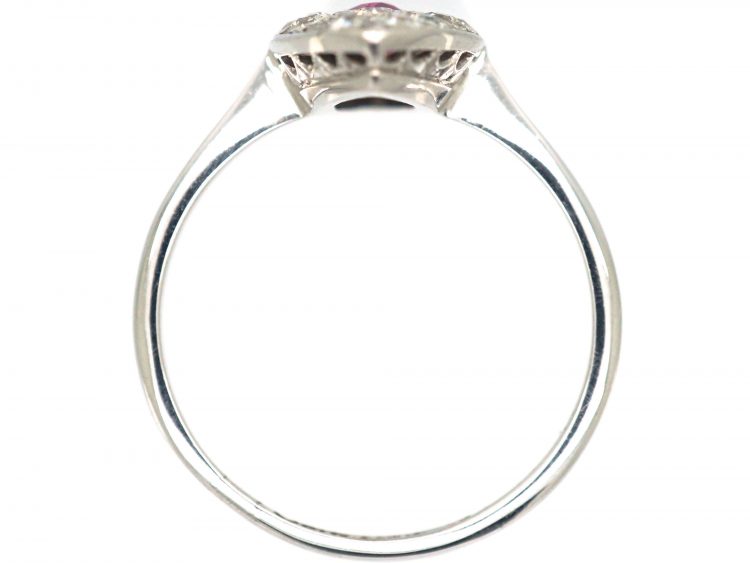 Edwardian 18ct White Gold & Platinum, Diamond & Pink Sapphire Marquise Shaped Ring
