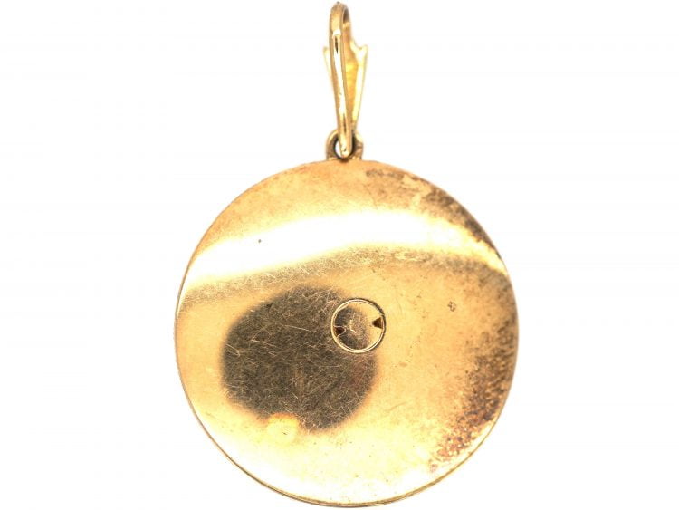 Edwardian 15ct Gold & Apple Green Enamel Round Pendant set with Natural Split Pearls