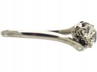 Art Deco 18ct White Gold Three Stone Diamond Crossover Ring