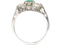 Art Deco Platinum, Emerald & Diamond Navette Shaped Ring