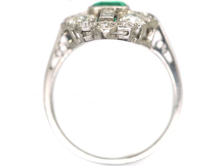 Art Deco Platinum, Emerald & Diamond Navette Shaped Ring