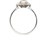 Art Deco Platinum Asscher Cut Diamond Ring with Small Diamond Set Detail