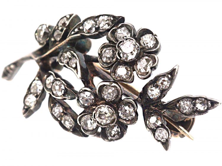Regency Small Diamond Flower Spray Brooch set with Diamonds