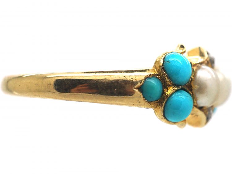 Regency 15ct Gold, Turquoise, Natural Split Pearl & Rose Diamond Ring