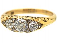 Victorian 18ct Gold, Three Stone Diamond Carved Half Hoop Ring