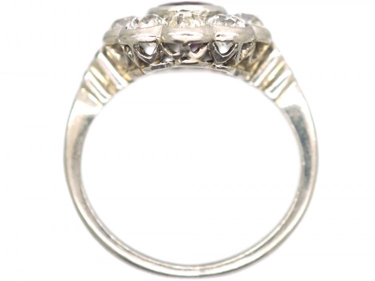 Art Deco 18ct White Gold, Burma Ruby & Diamond Oval Cluster Ring