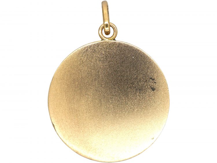 Edwardian 18ct Gold & Rose Diamond Locket with Lady with Fan