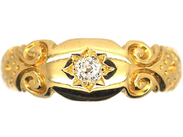 Edwardian 18ct Gold & Diamond Gypsy Scroll Design Ring