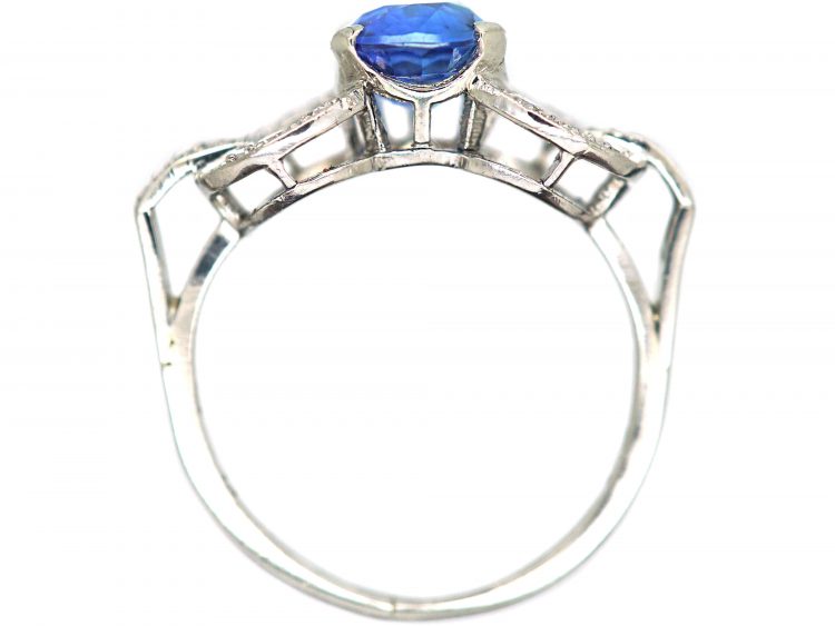 Art Deco Platinum, Sapphire & Diamond Stylised Bow Ring