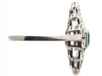 Art Deco Platinum, Emerald & Diamond Navette Shaped Ring