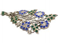 Victorian Silver Flower Spray Brooch set with Coloured Paste