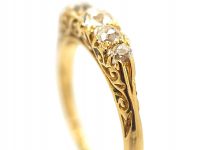 Victorian 18ct Gold & Five Stone Diamond Carved Half Hoop Ring
