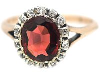 Victorian 14ct Gold, Garnet & Diamond Oval Cluster Ring