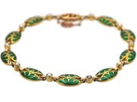Art Nouveau 15ct Gold & Green Enamel & Natural Pearl Bracelet