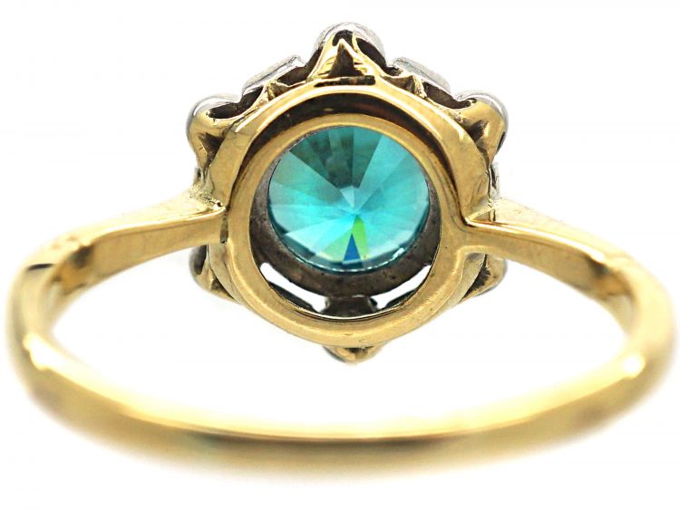Art Deco 18ct Gold & Platinum, Zircon & Diamond Cluster Ring