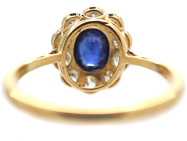Edwardian 18ct Gold & Platinum, Sapphire & Diamond Cluster Ring
