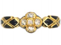 Victorian 18ct Gold & Diamond Cluster Ring with Black Enamel Detail
