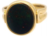 Victorian 18ct Gold & Bloodstone Signet Ring with Fluted Shank by Charles Green