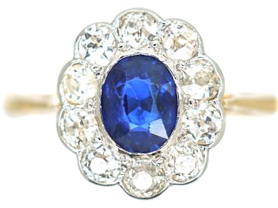 Edwardian 18ct Gold & Platinum, Sapphire & Diamond Cluster Ring