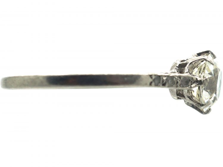 Art Deco Diamond Solitaire Ring with Diamond Set Shoulders