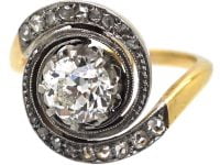 French Art Nouveau 18ct Gold & Platinum, Catherine Wheel Design Diamond Set Ring