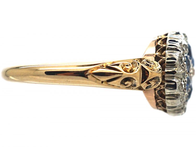 Edwardian 18ct Gold, Sapphire & Diamond Cluster Ring