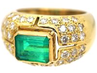 18ct Gold Emerald & Diamond Trombino Ring