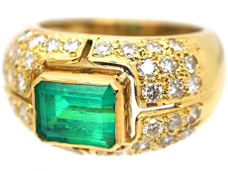 18ct Gold Emerald & Diamond Trombino Ring