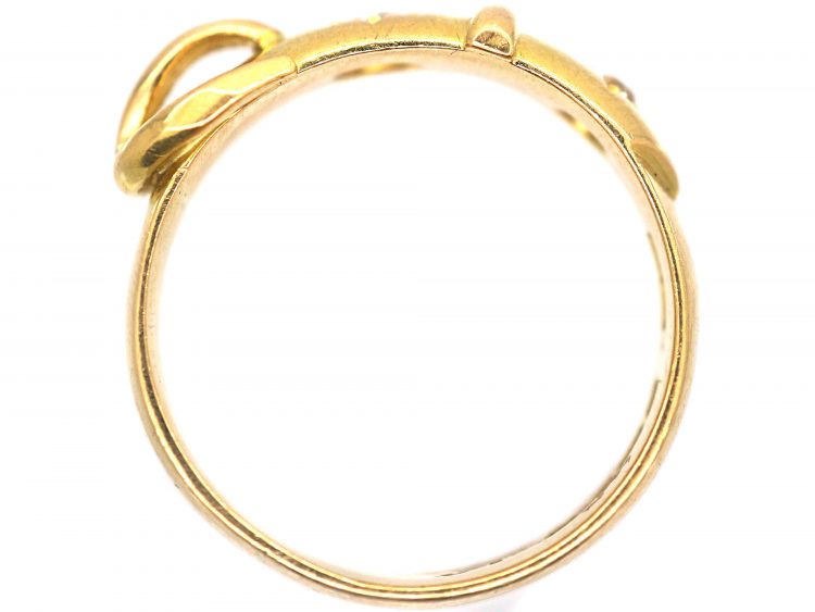 Edwardian 18ct Gold Buckle Ring Set With Diamonds