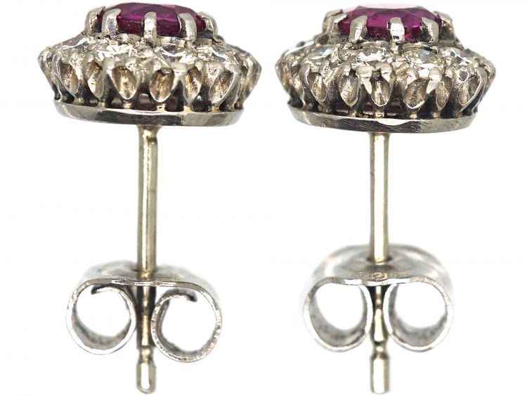 18ct White Gold, Ruby & Diamond Cluster Earrings