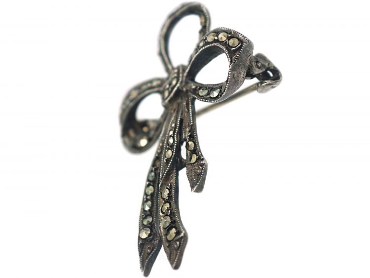 Art Deco Silver & Marcasite Bow Brooch