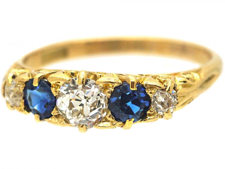 Edwardian 18ct Gold, Sapphire & Diamond Five Stone Ring