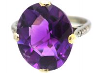 Art Deco Platinum, Rose Cut Amethyst & Diamond Ring
