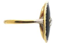 Art Deco 18ct Gold, Onyx & Diamond Oval Shaped Ring