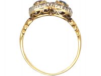 Victorian 18ct Gold Double Heart Ring set with a Ruby, Sapphire & Diamonds