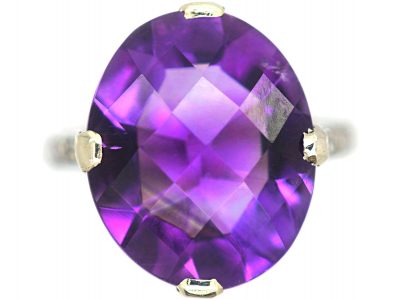Art Deco Platinum, Rose Cut Amethyst & Diamond Ring