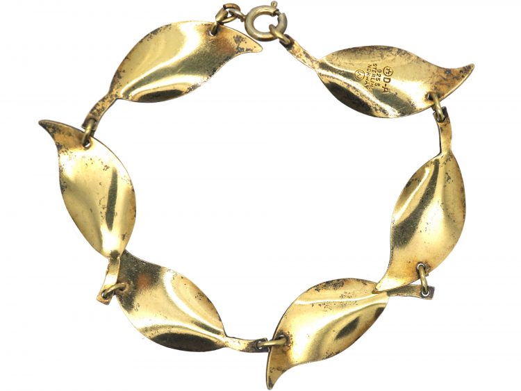 Silver Green Enamel Leaf Design Bracelet by David Andersen
